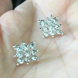 Diamond Shaped 925 Sterling Silver Crystal Stud Earrings NWT
